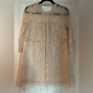 Heartloom Cream Lace Overlay Dress XS – Romantic Sheer Floral Shift